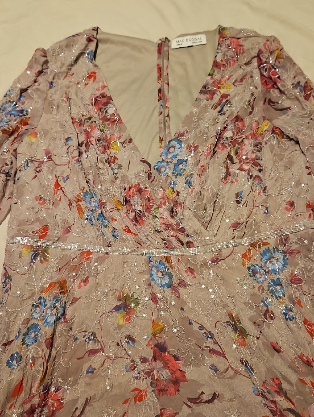 MAC DUGGAL Dress Size 20 Evening Gown Long Sleeve Midi Floral Mauve Purple EUC - Picture 5 of 10